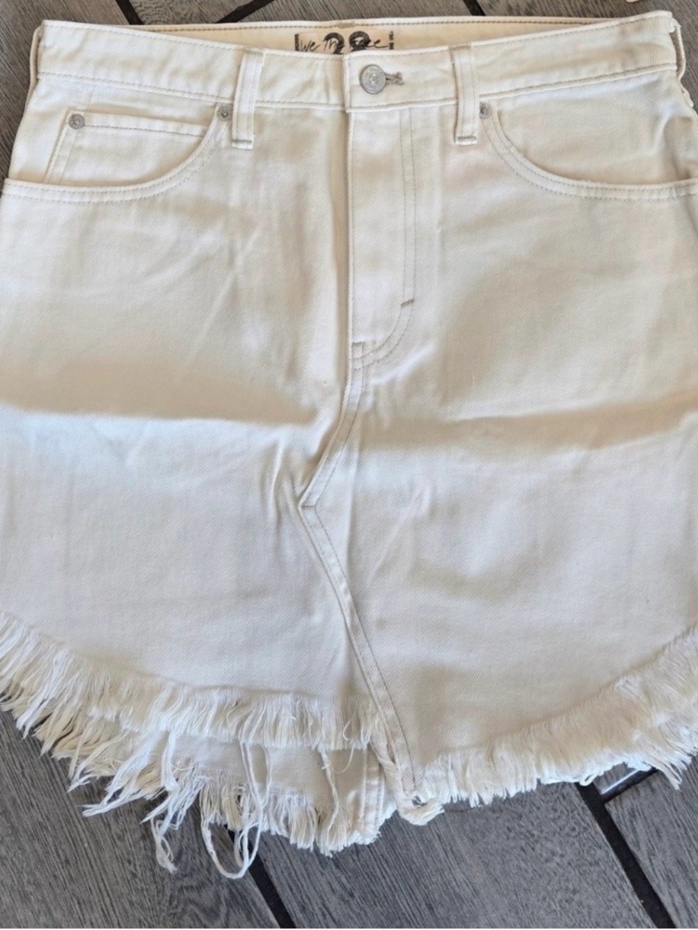 Free People White Frayed-Hem Mini Skirt
